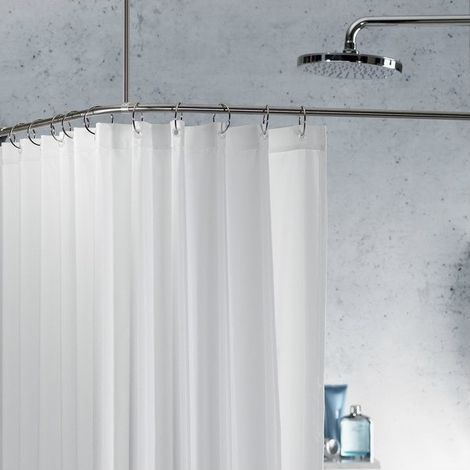 Spirella – Barre pour rideau de douche d'angle à fixer – Inox SLIM 170x75cm – Chrome – Support plafond et anneaux inclus