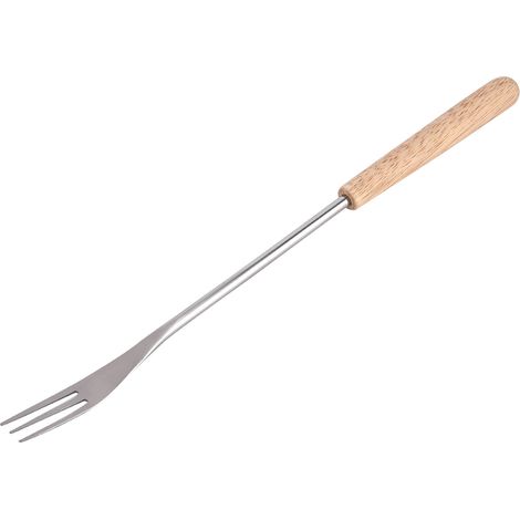 Fourchette à barbecue avec manche en bois de 26,5 cm, brochette idéale pour le camping et les pique-niques. (1/5)