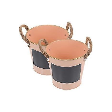 Lot de 2 petits pots de fleurs en fer pour plantes succulentes, style vintage, avec petit tableau noir. (1/4)