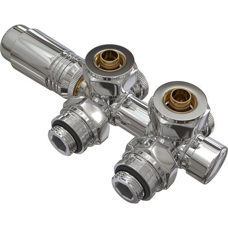 EMKE Heizkörper Multiblock Chrom Eck/Durchgang 50mm Inkl. Adapter für 15mm Kupfer & 16mm Pex Verbundrohr