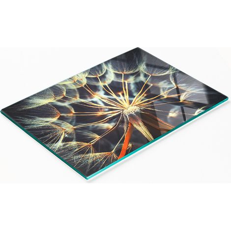 Tabla de cocina de vidrio templado con diseño decorativo de diente de león, 80x52 cm. (1/5)