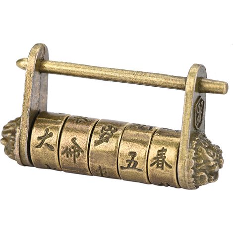 Chinesisches Vintage-Vorhängeschloss im antiken Retro-Stil mit Zahlenschloss für Schmuckkästchen, Schubladen und Schränke (1/5)