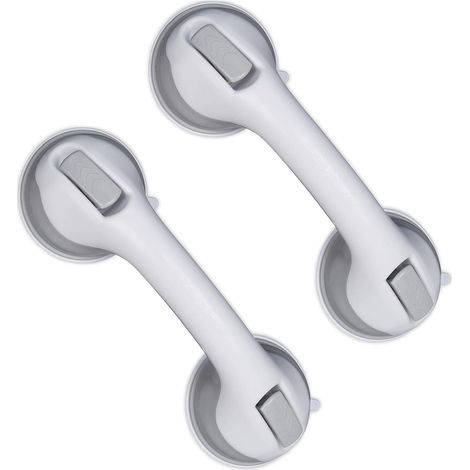 Suction Cup Grab Bar, Set of 2, Shower & Bath Grab Bar, 25 kg, for Elderly People, Wall Mounted, White/Grey (1/5)