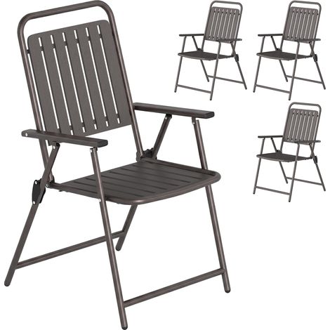 Ensemble de 4 chaises de jardin pliantes avec accoudoirs, dossier et assise, structure en métal, 55 x 63 x 93 cm, marron (1/5)
