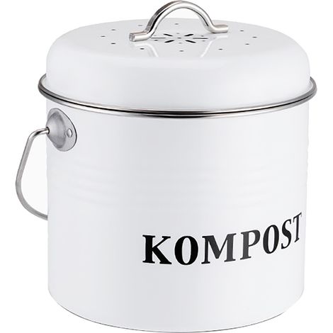 Verzinkter Küchenabfalleimer 26,5 x 20,5 x 19,4 cm mit belüftetem Deckel und Aktivkohlefilter, elegantes Design in Weiß. (1/5)