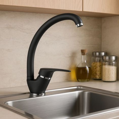 Miscelatore monoforo in ottone colorato per lavello cucina modello oslo erogazione orientabile finitura- nero - confezione 1 (1/5)