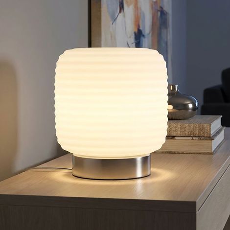 LED Tischleuchte Tischlampe Schlafzimmer Wohnzimmer Schalter Nickel Glas H21,5cm (1/5)