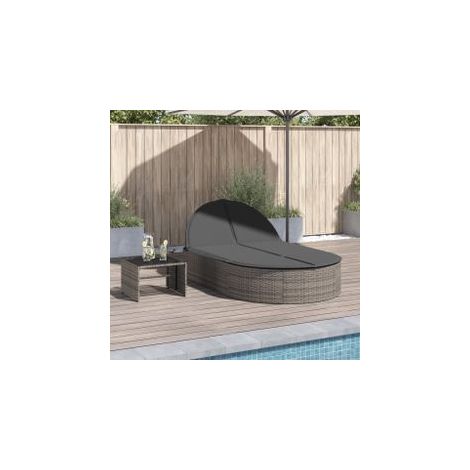 Chaise longue double avec coussins gris résine tressée (1/5)