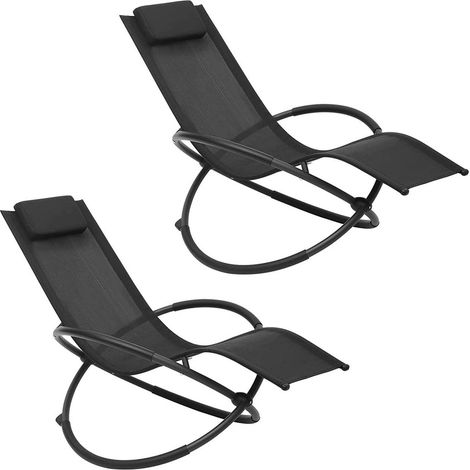 WOLTU Lot de 2 Chaise Longue Pliable Bain de Soleil pour Jardin fauteil Relax Baignoire en Tissu Respirant Charge maximale 160 kg, Noir (1/4)