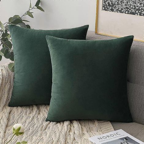 Housse de coussin, 2 housses de coussin vertes - Coussin de canapé en velours - 45 cm x 45 cm (1/4)