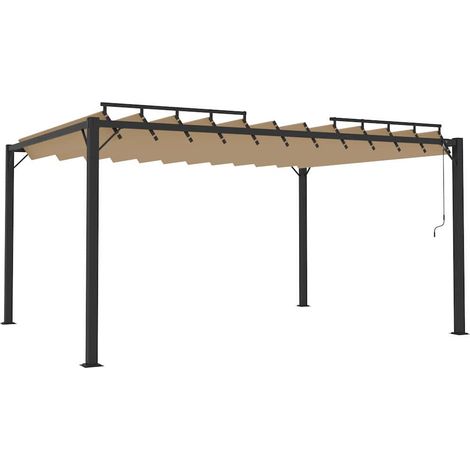 vidaXL Cenador con techo de lamas tela taupé y aluminio 3x4 m (1/2)