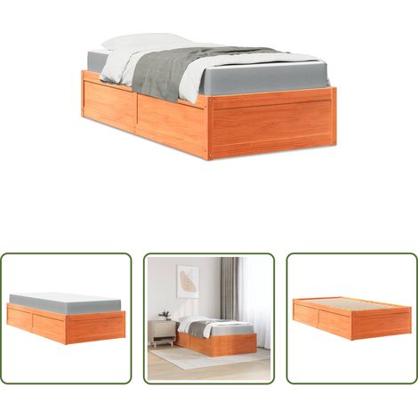 vidaXL Kieferholz -  Bett mit Matratze Wachsbraun 90x200 cm Massivholz Kiefer (1/5)