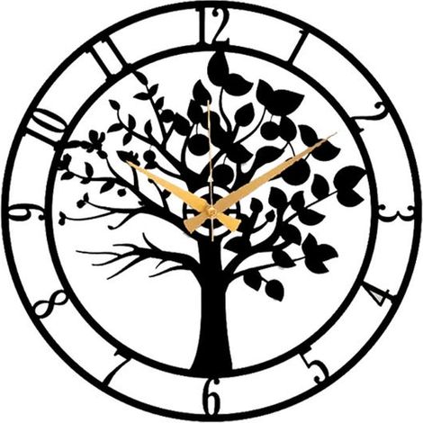 Arbre de Vie Horloge Murale en métal 25cm, Silencieux sans tic-tac, montres murales Vintage et Industriel en métal, Pendule Murale, pour Salon Bureau (1/5)