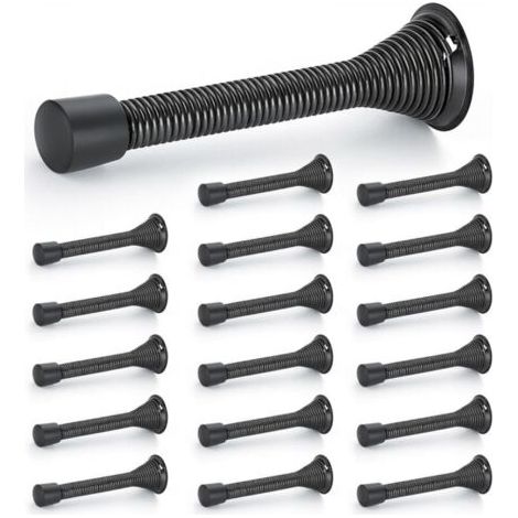 Butées de porte, lot de 18, Noir, à ressort, avec butée en caoutchouc, pour le bas de la porte (1/5)