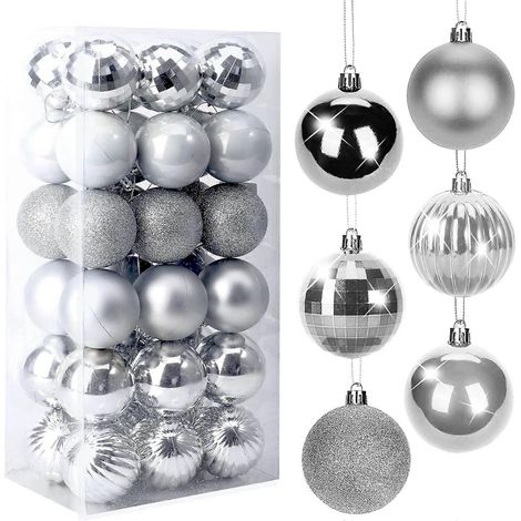 AURA Weihnachtskugeln, 36 Stück 4 cm große Christbaumkugeln – große Weihnachtskugel zum Aufhängen für Hochzeitsfeiern, Silber (1/5)