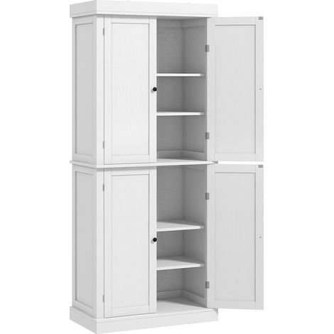Meuble de cuisine haut 6 étagères réglables 2 portes bois blanc 76x40,5x184 cm (1/5)