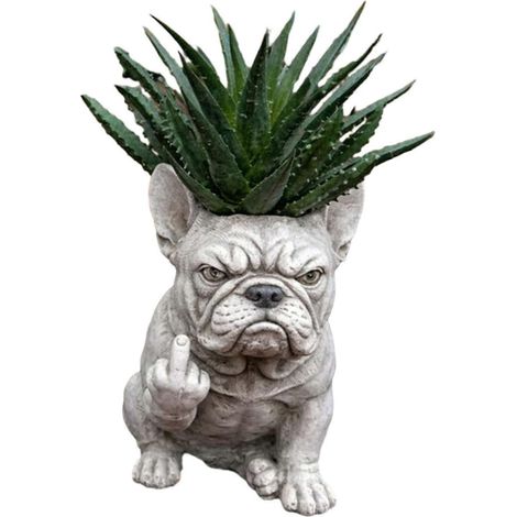 (C) Pot de fleurs bouledogue en résine - pour bureau - avec un adorable (1/5)