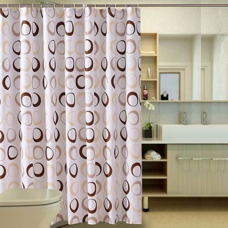 Rideau De Douche - 150 X 180 Cm - Imperméable Anti-moisissure - Motifs Géométriques - Polyester - Beige Marron Blanc - 1 Pièce (1/3)