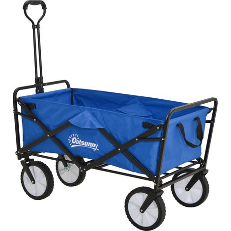 Chariot pliant  avec freins, poignée réglable, capacité de charge de 68 kg, idéal pour la plage, le jardin ou les courses.