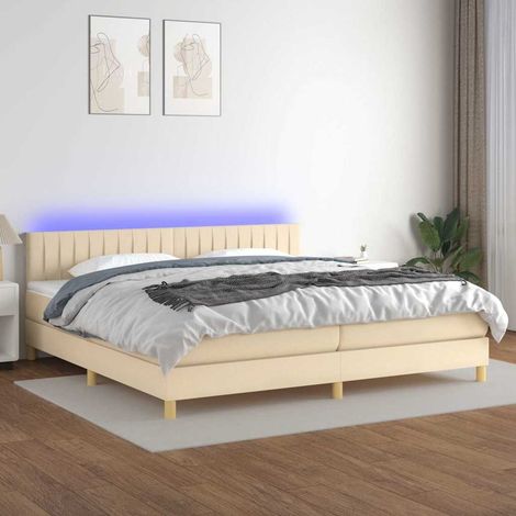 Cama box spring con colchón y LED tela crema 200x200 cm (1/5)