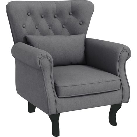 Fauteuil de salon vintage en tissu avec coussin lombaire et rembourrage, gris foncé (1/5)