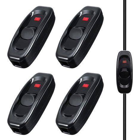 Lot de 4 interrupteurs de lampe - Interrupteur intermédiaire - Avec voyant LED - 250 V - 10 A - Pour lampe de bureau, lampe de lit, lampe de table, petits appareils (noir) (1/5)