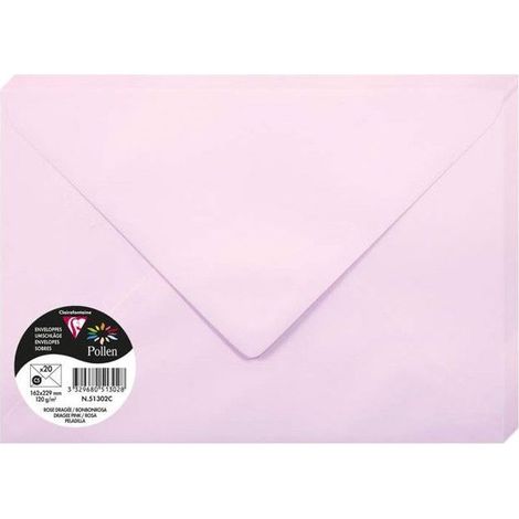 Enveloppe - CLAIREFONTAINE - Pollen - 162x229 mm - 120g - Rose dragée - paquet de 20 (1/2)