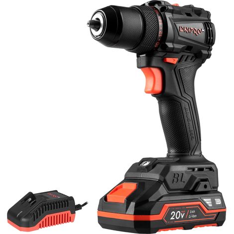 Dnipro-M Taladro-Atornillador 20V Brushless CD-200BC, 500/1700 rpm, 60Nm, Chuck 13mm, 21+1 Posiciones, LED, Kit Batería 2Ah y Cargador