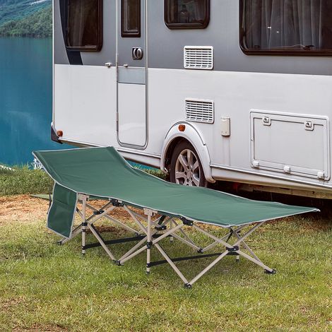 Lit de camp pliant, résistant aux intempéries, avec sac de transport, 190 cm x 68 cm x 52 cm, vert et beige