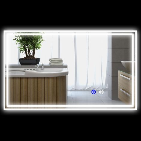 Miroir de salle de bain rectangulaire mural lumineux LED horizontal ou vertical, 100 x 60 cm (1/5)
