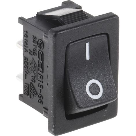 Rs Pro – Interrupteur à bascule unipolaire noir 16A – On-None-Off – Pour espaces confinés – Largeur découpe 19.8mm – Hauteur découpe 13mm
