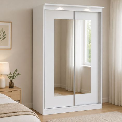Guardarropa 2 Puertas Lesela, Armario Habitación 2 Estantes, Perchero, 2 Puertas, 120x195h cm Blanco (1/3)