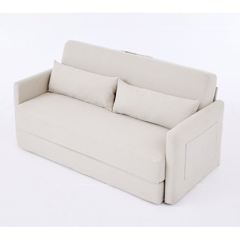 ELVMI Sofá Cama Convertible de 2 Plazas con Cojines Lumbares y Bolsillos, en Pana Beige (1/5)