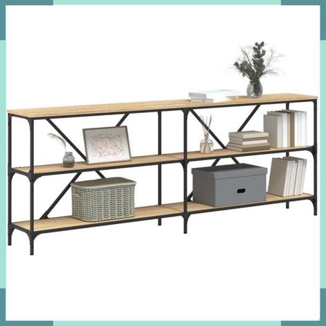832859 Table console chêne sonoma 200x30x75cm bois d'ingénierie et fer (1/5)