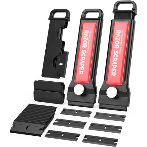Grattoir Plaque Vitrocéramique Set, 2 Racloir avec 20 Pièce Lames de Rechange, Nettoie, Grattoir Plaque Induction pour Enlever les étiquettes, a colle, la Peinture Autocollants et Décalcomanies (1/5)