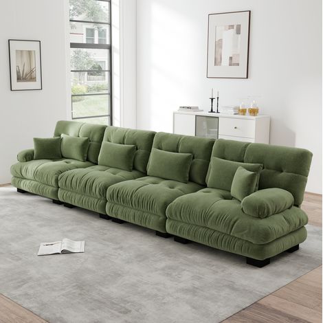 Canapé d’angle modulaire 406x77x81 cm vert en chenille avec assise profonde (1/5)