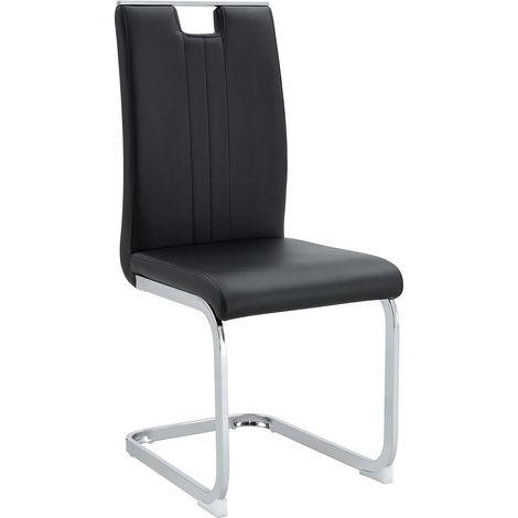Set de 2 sillas de comedor negras en PU con respaldo ergonómico y base metálica (1/5)