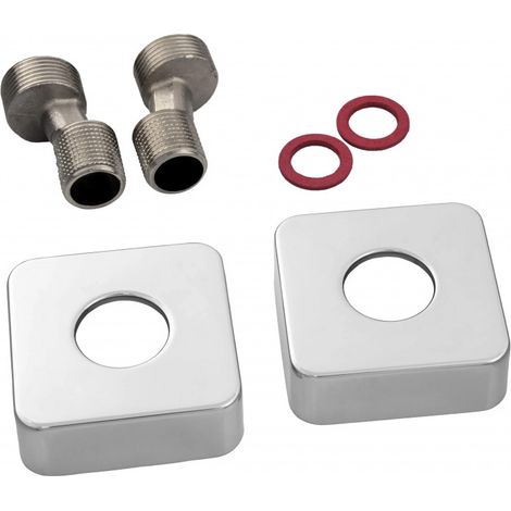 Connettori eccentrici a parete con rosette quadrate 60x60 mm, D.20 mm, per coppia.