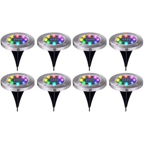 Outdoor Solar Light Garden Ground Exterior 8 LED Warm Waterproof IP65 Outdoor Solar Spotlight Path Terrace Courtyard Recessed Solar Spotlights Reinforced by 6 Screws Pack of 8 [Energy Class (1/5)