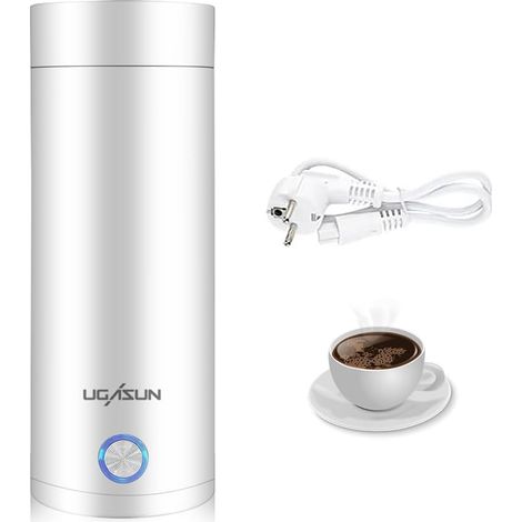 Elektrischer Mini-Reisewasserkocher, 400 ml, tragbarer Mini-Reisewasserkocher mit automatischer Abschaltfunktion, elektrischer Reisewasserkocher aus Edelstahl für Tee, Milch, Kaffee (Weiß) (1/5)