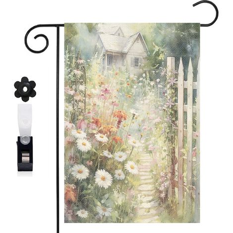 Drapeau vertical fleurs de printemps et chemin de jardin 30 x 45 cm décoration saisonnière extérieure (1/5)