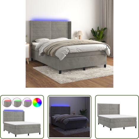 Matelas LED - Sommier à lattes de lit matelas et LED Gris clair 140x190 cm (1/5)