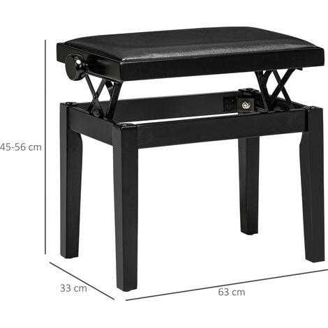 Klavierbank, Pianostuhl, höhenverstellbar, eleganter Hochglanz, Kunstleder+Kautschukholz, schwarz, 63 x 33 x 56cm (1/5)