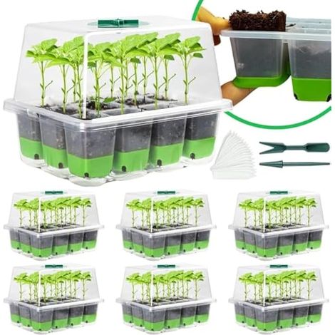 6 godets de semis en silicone, 72 alvéoles réutilisables, plateau de propagation robuste avec aérations réglables, couvercle surélevé, base silicone, étiquettes et outils. (1/5)