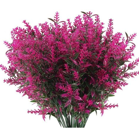 8 fleurs artificielles pour extérieur, plantes décoratives imitation lavande, buissons en plastique résistants, gazon synthétique hivernal, fuchsia artificiel (1/5)