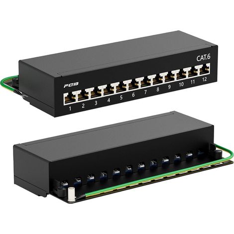 CAT 6 Patch Panel, 12 Ports and 12 Shielded RJ45 Sockets, Table/Wall/Desktop Mount, STP (Shielded), LSA Distribution Panel Lot de 12 prises RJ45 blindées, montage sur table/mural/bureau, STP (blindé) (1/5)