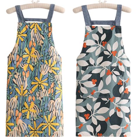Tablier pour femme avec poches, tablier de chef fleuri ajustable et imperméable, idéal pour la cuisine, le jardinage, la préparation de repas, les barbecues ou la pâtisserie. (1/5)