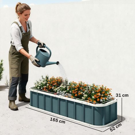 Jardinière surélevée acier galvanisé gants bords pliés 165x52x31cm gris foncé (1/5)