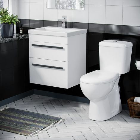 500mm Wall Hung 2 Drawer Vanity Unit Gloss White And Complete Toilet Set (1/5)