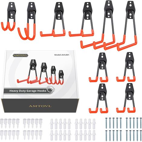 QAZQA Crochets de Garage Robustes 10Pcs Crochets Suspendus Crochets Doubles en Acier Crochets en Caoutchouc Antidérapants de 5 Tailles pour Articles en Vrac Bicyclettes Cordes Escaliers (1/5)